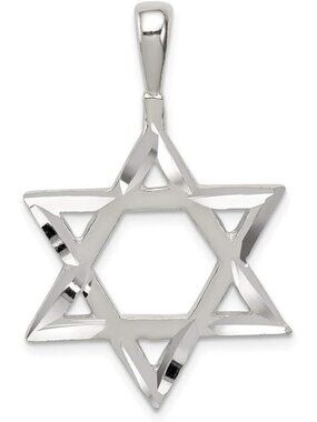 Solid 925 Sterling Silver Star of David Pendant - Lucky Jewish Charm, 37mm x